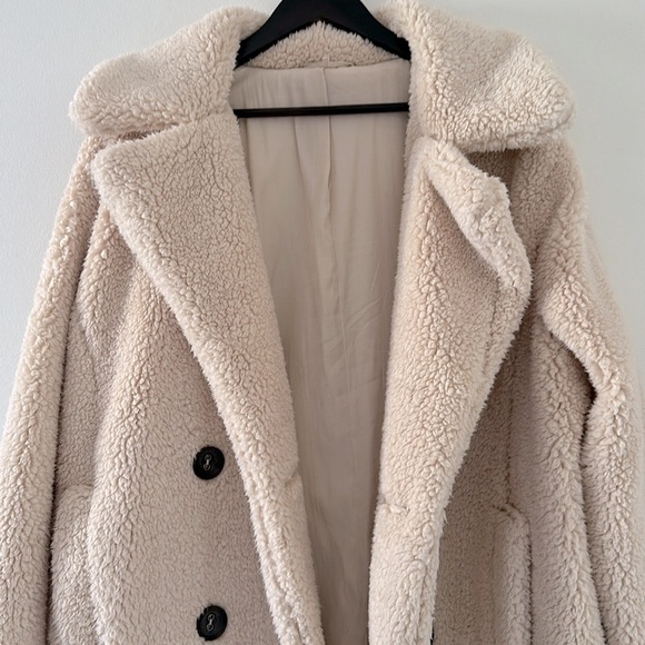 FREE PEOPLE Notched Teddy Peacoat Sherpa Cream Jacket - Picture 7 of 10
